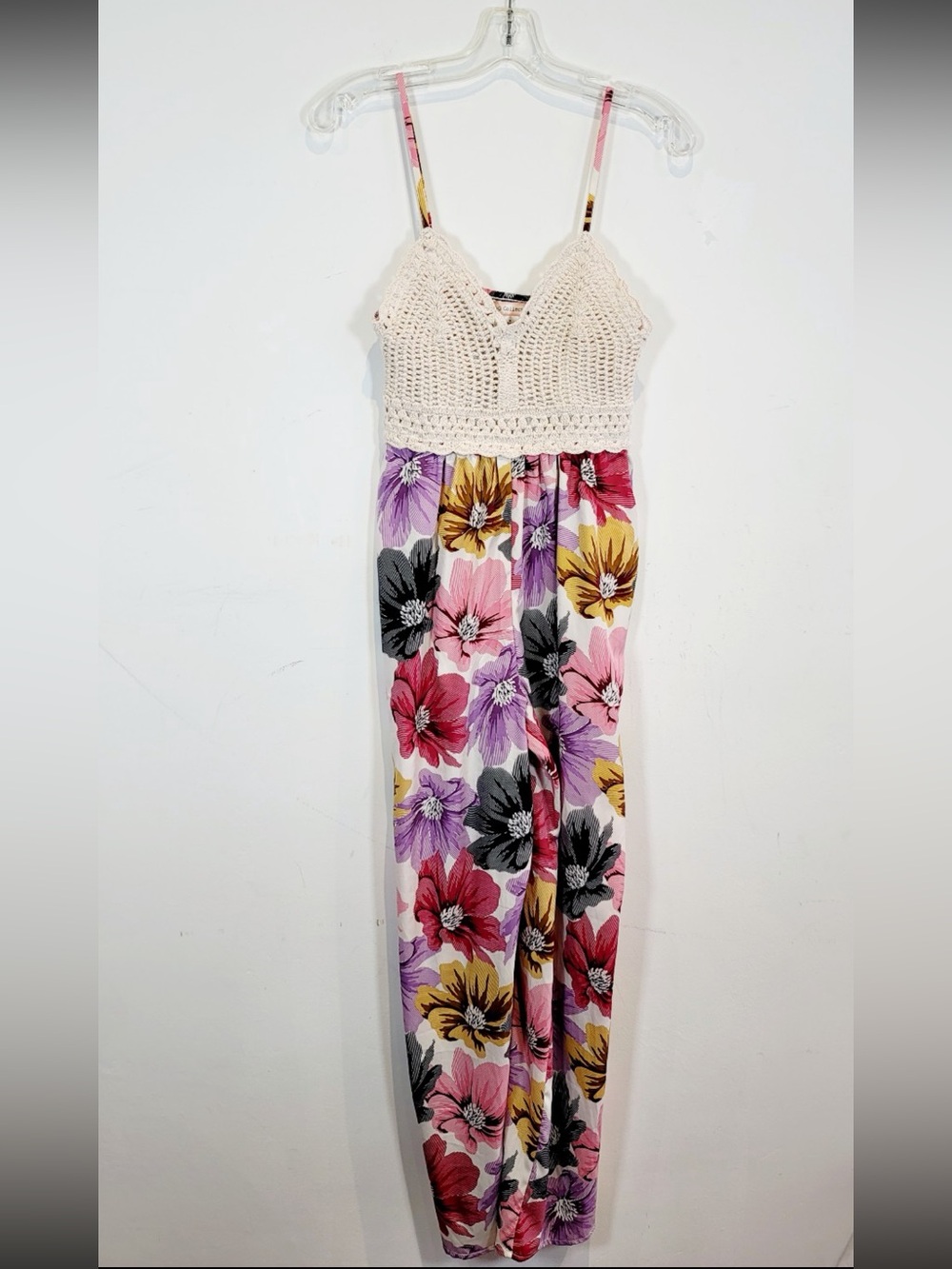 BOG COLLECTIVE Crochet Bodice Floral Jumpsuit, Size Medium
